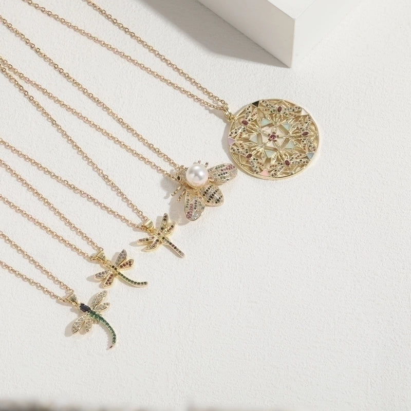 304 Stainless Steel Copper Lady Irregular Plating Inlay Insect Artificial Pearls Zircon Pendant Necklace