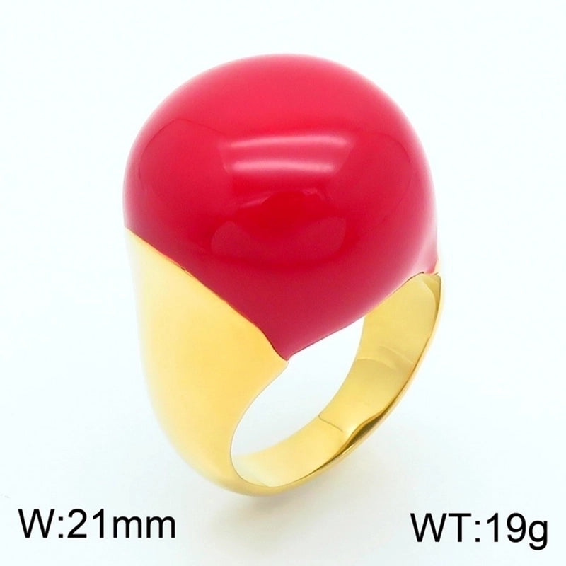 Minimalist Round Titanium Steel 18K Gold Plated Enamel Plating Rings