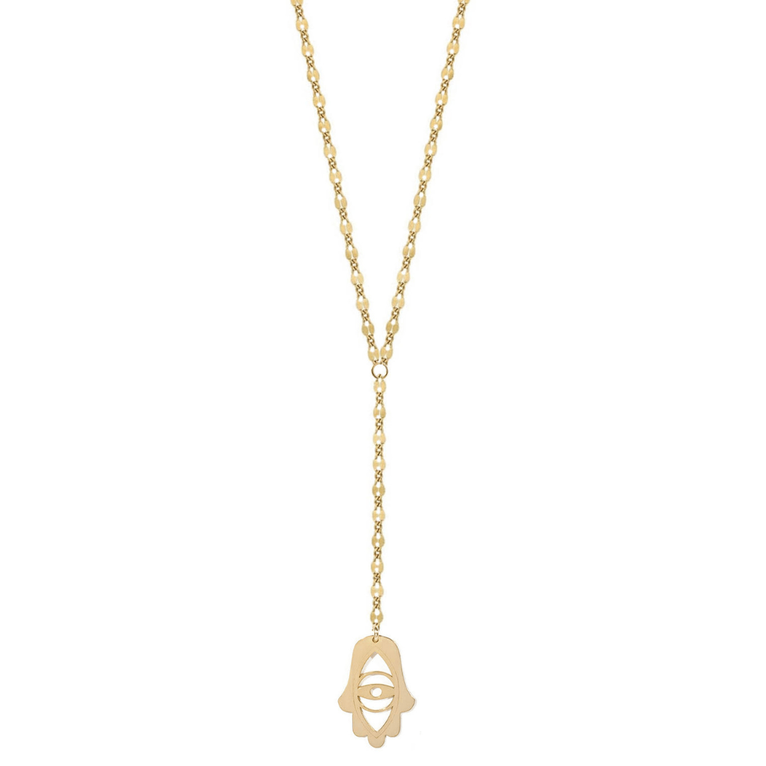 Joyce Hamsa With Evil Eye Lariat Necklace - Sterling Silver or Gold Plated