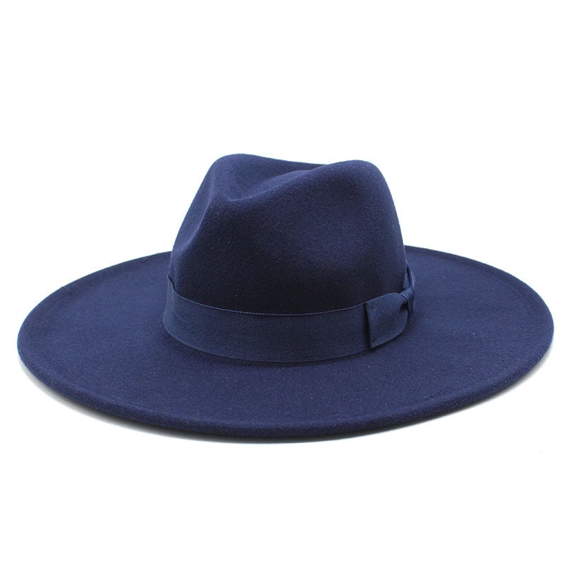 Unisex Basic Vintage Style Solid Color Bowknot Big Eaves Flat Eaves Fedora Hat