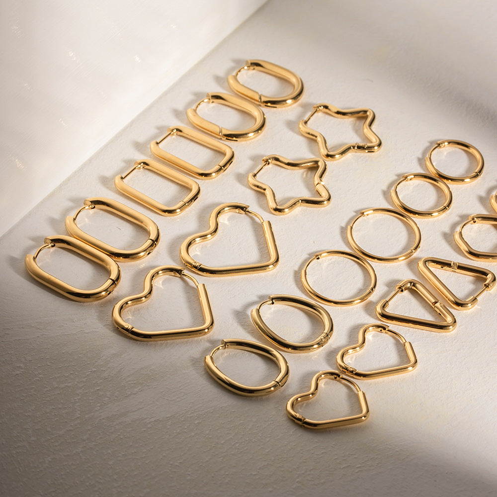 Heart Asymmetrical Geometric Stainless Steel 18K Gold Plated Earrings
