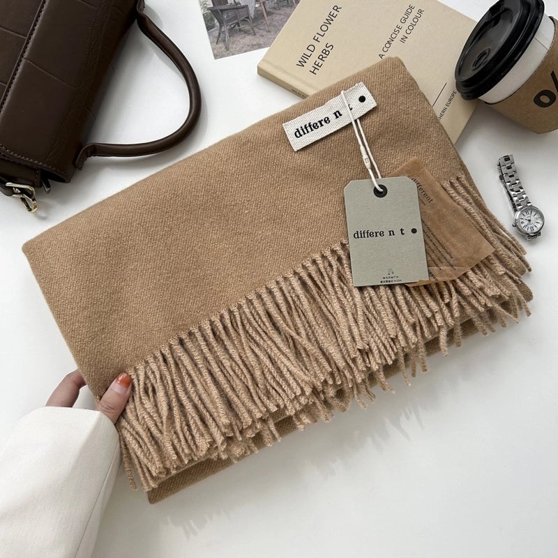 Women's Elegant Retro Solid Color Imitation Cashmere Tassel Scarf