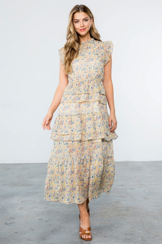 Flower Print Tiered Maxi Dress