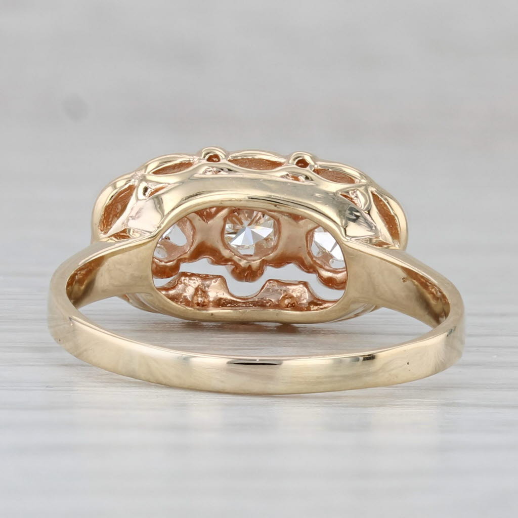 Vintage 0.75ctw Round Brilliant 3-Stone Ring 14k Yellow Gold Enamel