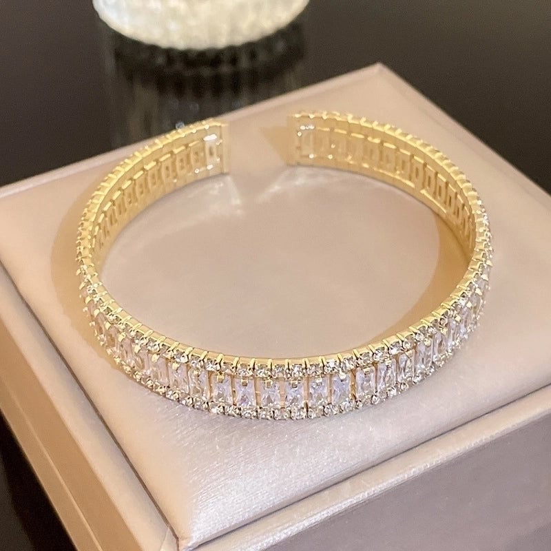 Minimalist Letter Solid Color Copper Zircon Bangle In Bulk