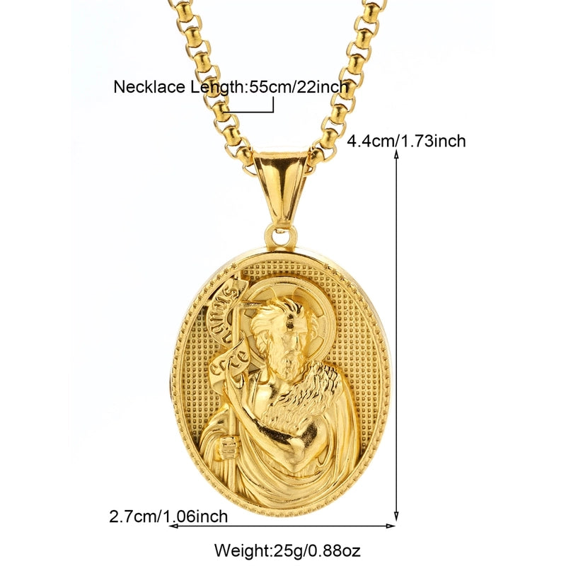 Modern Style Classic Style Portrait Cross Solid Color 304 Stainless Steel 18K Gold Plated Round Pendant Necklace