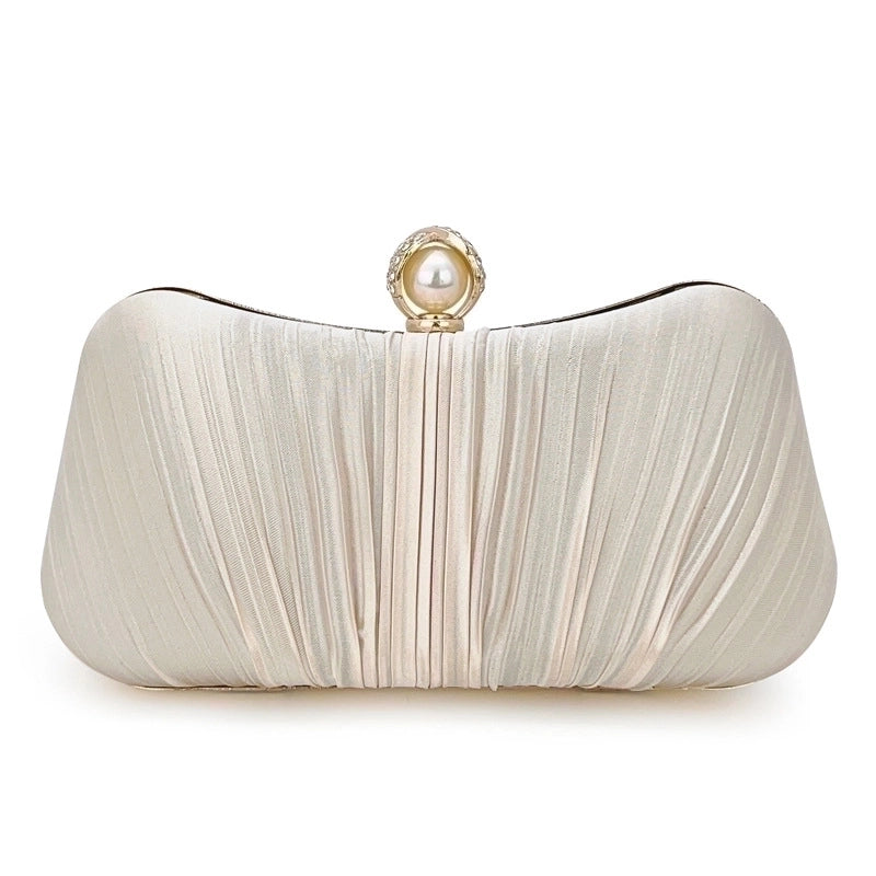 Women's Silk Solid Color Classic Style Streetwear Rhinestone Pearls Square Lock Clasp Crossbody Bag