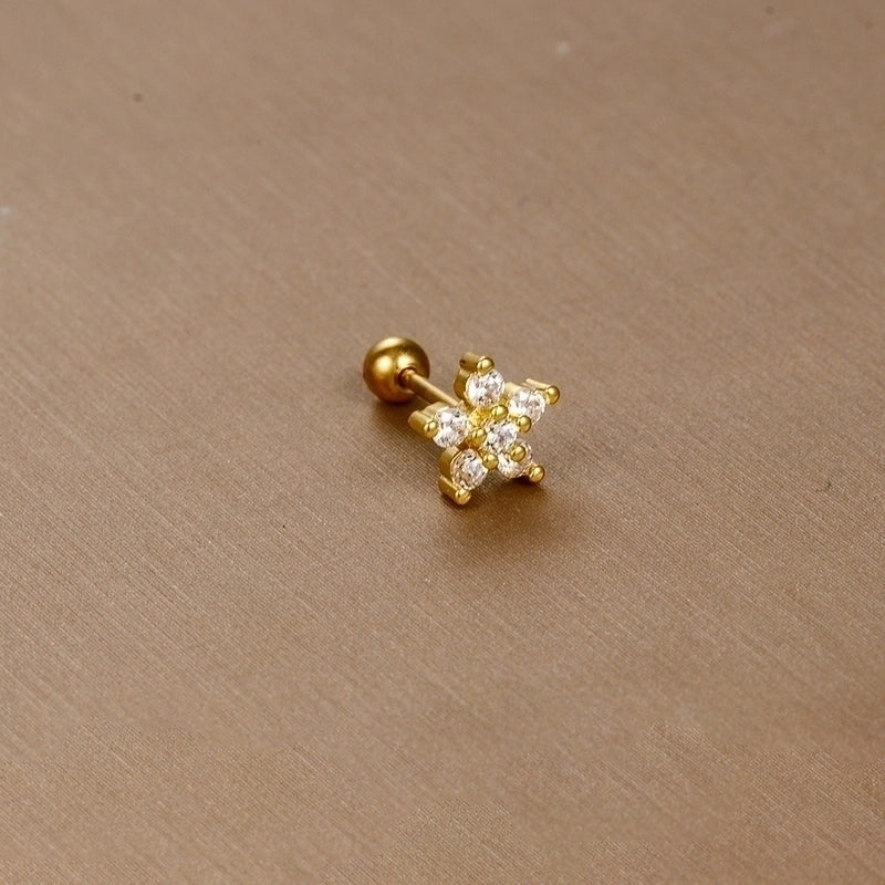 1 Piece Sweet Minimalist Flower Plating Inlay Titanium Steel Zircon Ear Studs