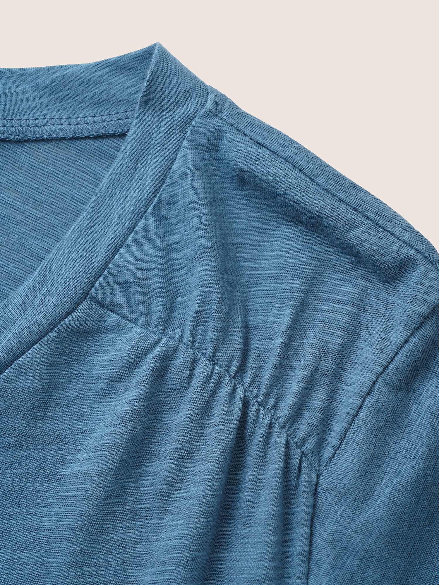 Plain Ruffle Sleeve Heather V Neck T-shirt