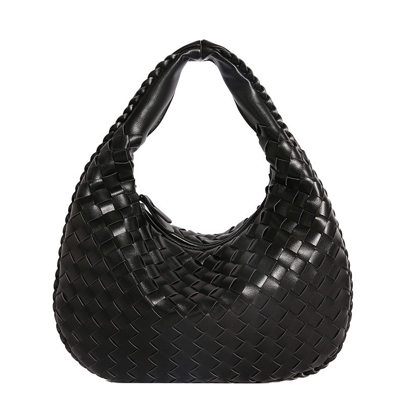 Women's Medium Pu Leather Solid Color Streetwear Weave Dumpling Shape Zipper Handbag