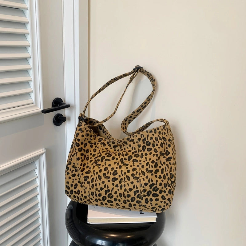 Women's Large Cloth Leopard Streetwear Square Zipper Crossbody Bag