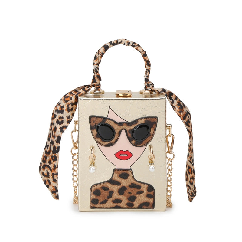 Women's Pu Leather Human Leopard Streetwear Square Lock Clasp Shoulder Bag