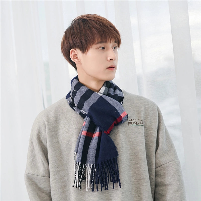 Autumn And Winter New Tassel Men's Scarf Double-sided Cashmere Scarf Long Tassel Warm Lovers Scarf