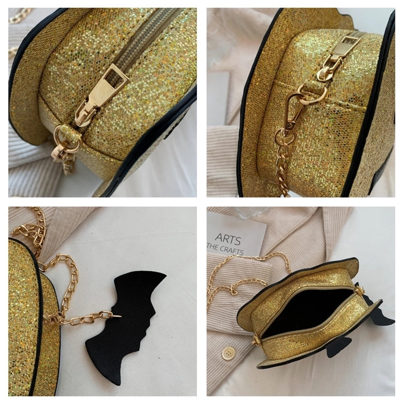 Halloween Women'S Medium PU Leather Pumpkin Streetwear Sequins Zipper Chain Bag