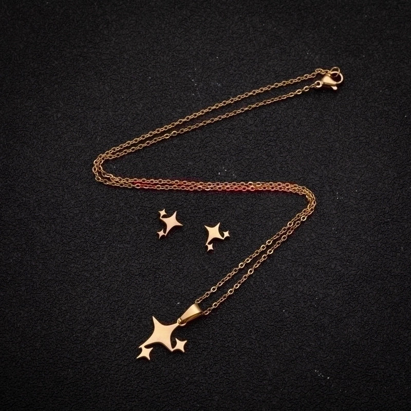Minimalist Star 201 Stainless Steel 18K Gold Plated Plating Earrings Necklace