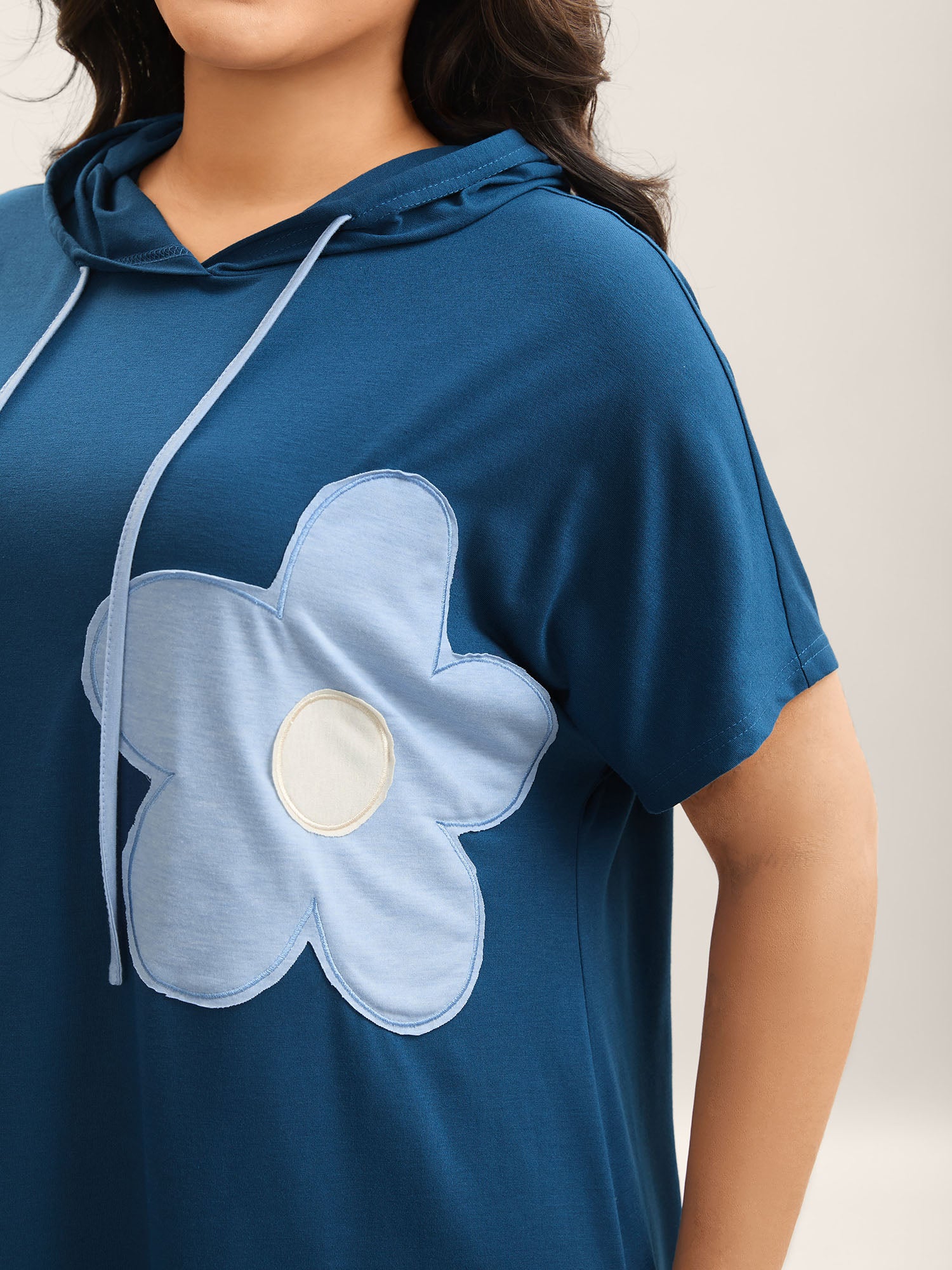 Floral Embroidered Patchwork Hooded T-Shirt