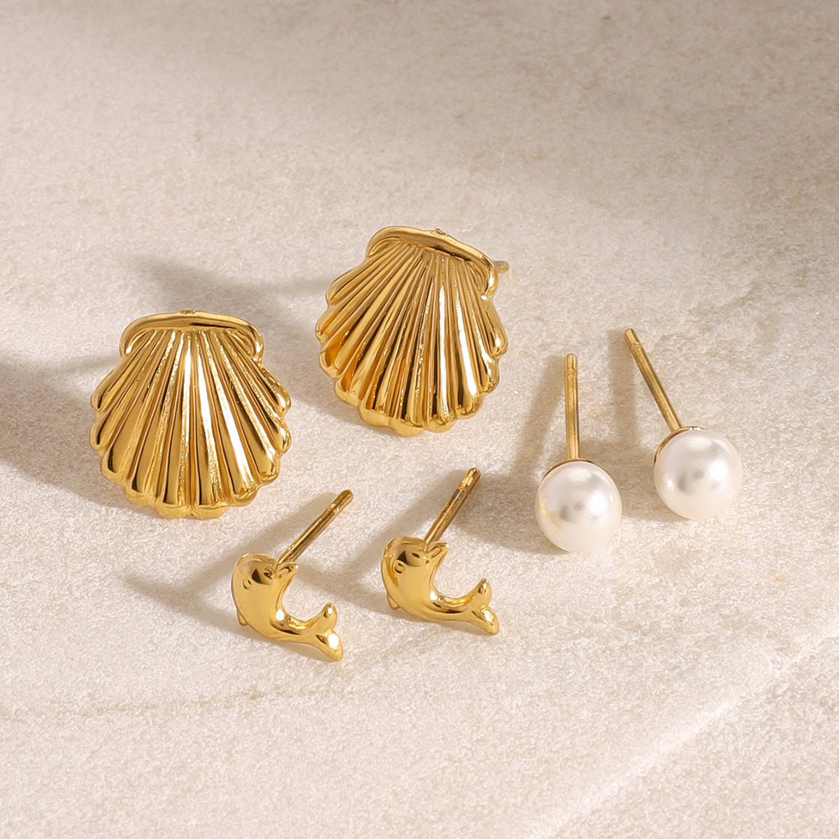 Stainless Steel Pearl Earrings Dolphin Shell Earrings Titanium Steel Earring