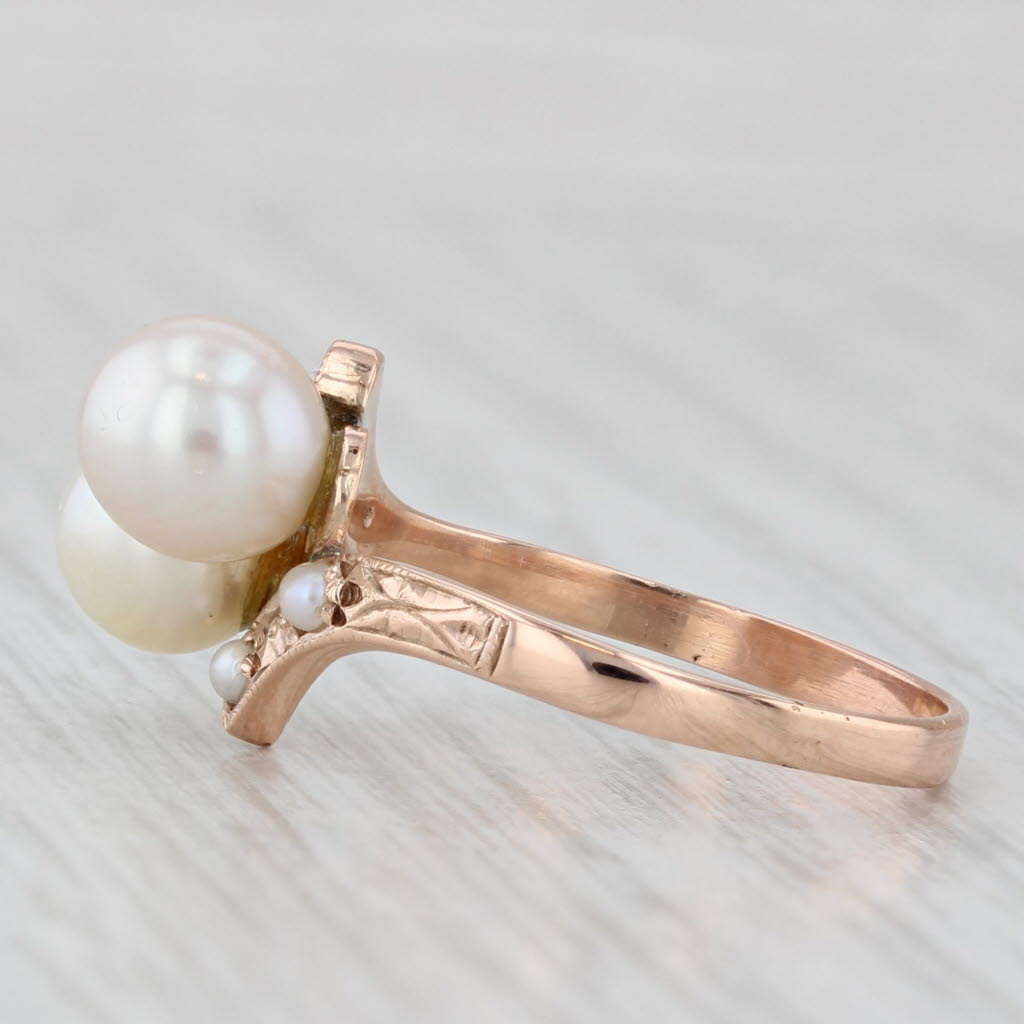 Vintage Cultured Pearl Bypass Ring 10k Rose Gold Size 6.25