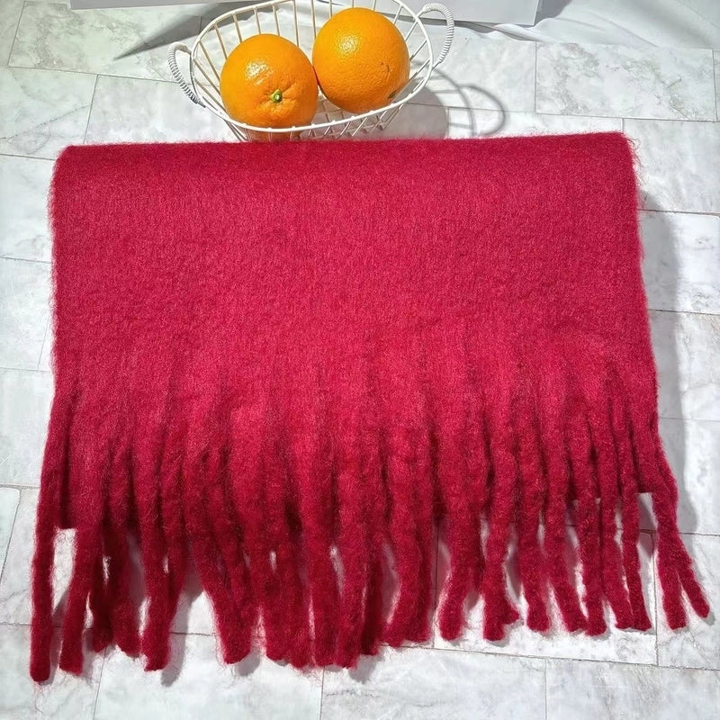 Women's Scarf Winter Solid Color Mohair Thickened New High-grade White Lazy Shawl Scarf Warm Fashion