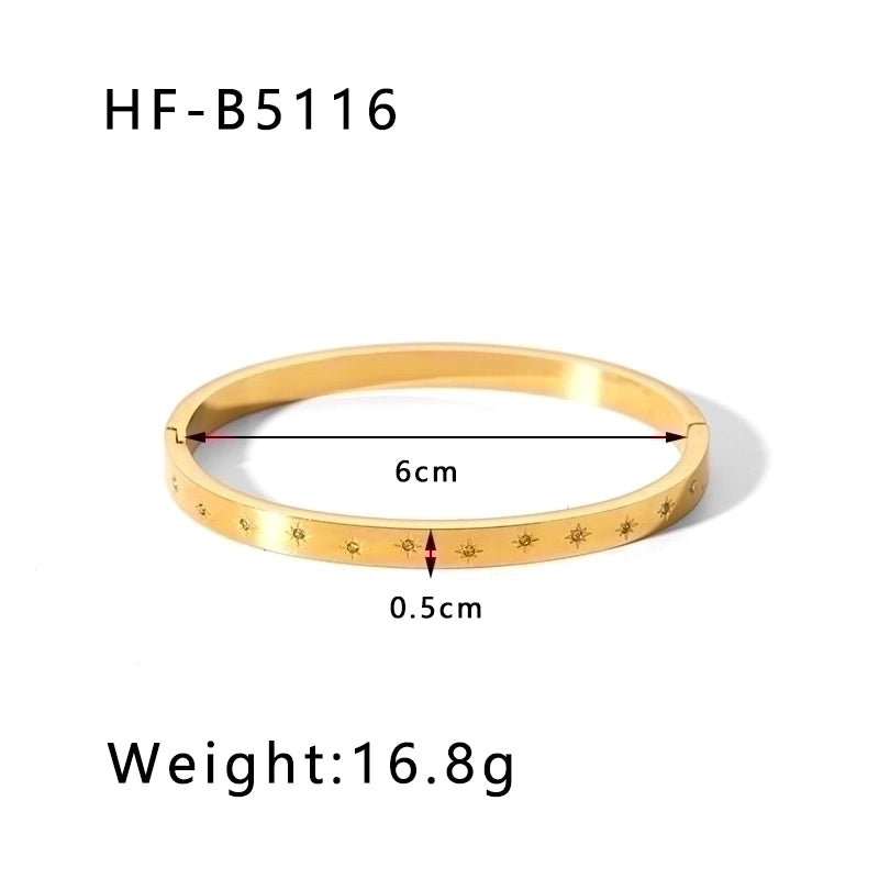 Minimalist Round Stainless Steel 18K Gold Plated Zircon Bangle In Bulk