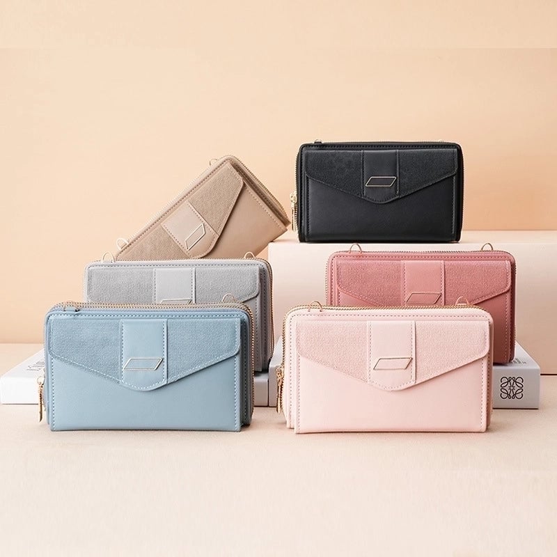 Women's Pu Leather Color Block Elegant Classic Style Square Buckle Crossbody Bag