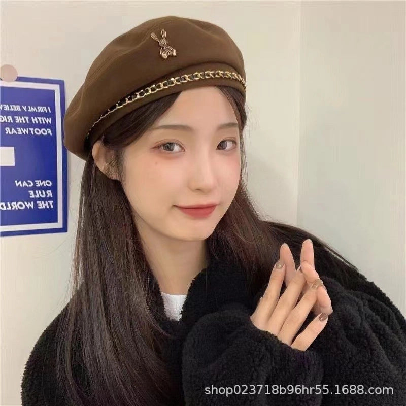 Love Beret Love 2025 Women Autumn And Winter New Woolen Hat Big Head Circumference Face Small