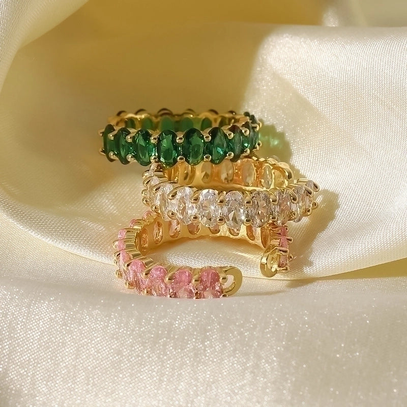 Fashion Oval 304 Stainless Steel Zircon Plating Open Ring