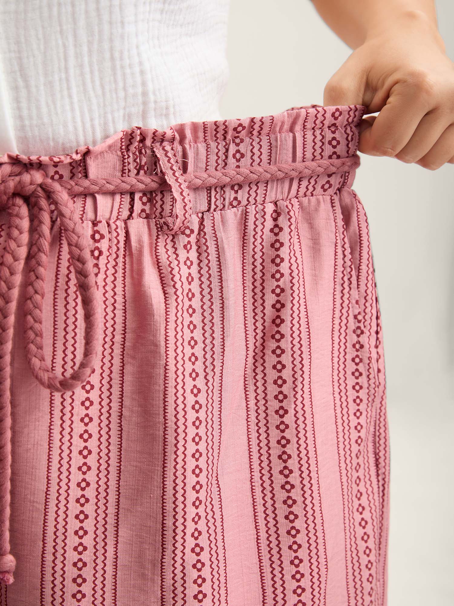Stripe Print Drawstring Wide-Leg Pants