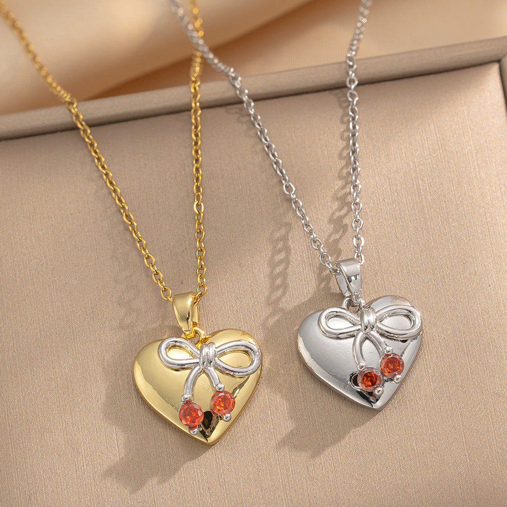Popular Titanium Steel Necklace Love Red Cherry Pendant Necklace Female Niche Clavicle Chain Accessories