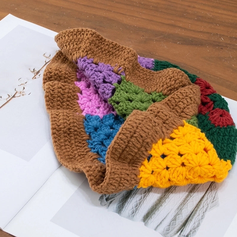 Women's Fashion Color Block Flat Eaves Wool Cap