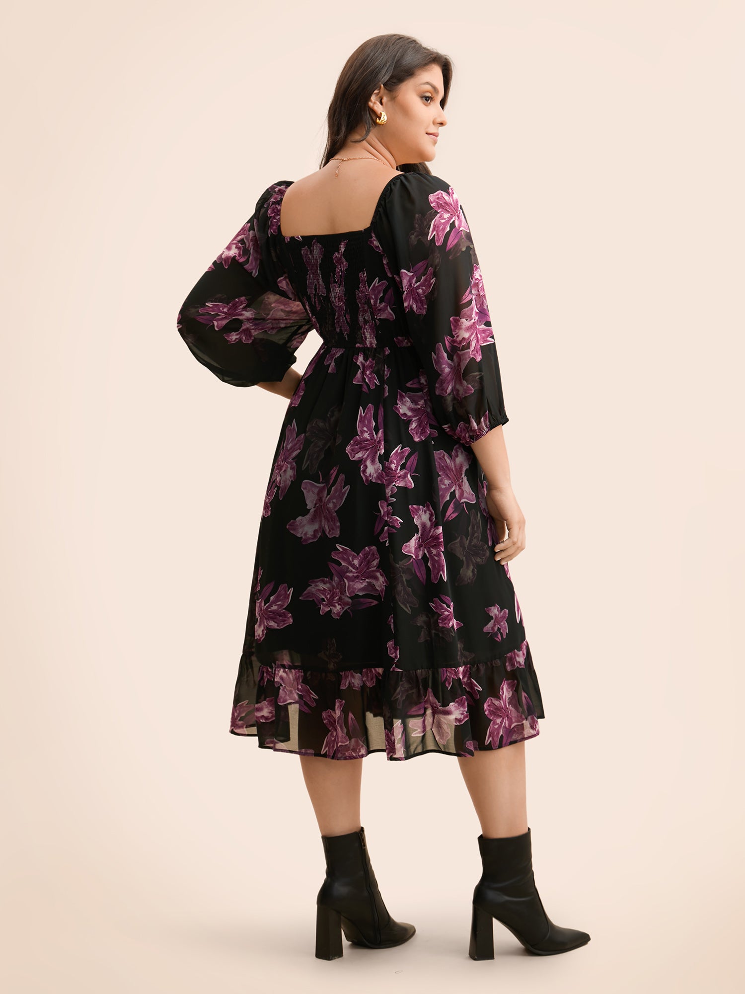 Floral Patchwork Ruffle Hem Mesh Dress