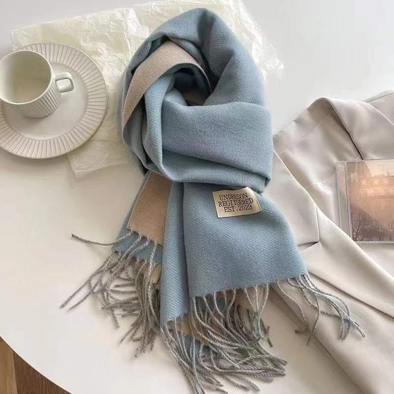 Solid Color Double-sided Tassel Scarf For Women Autumn And Winter New Warm Cashmere-like Scarf Thickened Student Shawl
