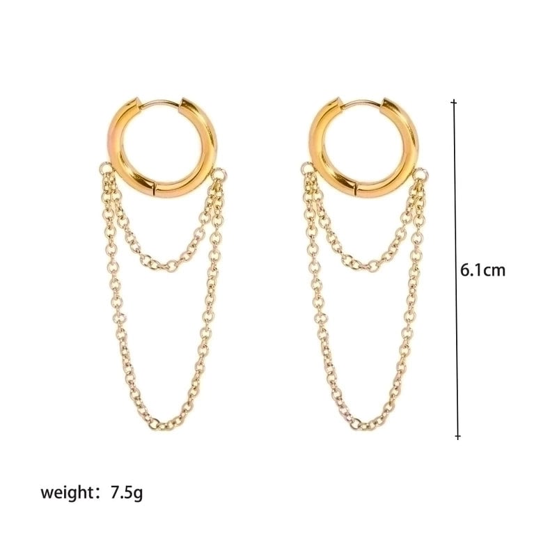 1 Pair Retro French Style Round Tassel Plating 201 Stainless Steel 18K Gold Plated Drop Earrings