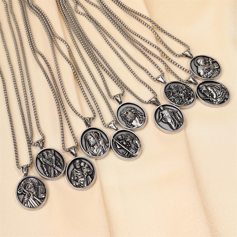 Modern Style Classic Style Portrait Cross Solid Color 304 Stainless Steel 18K Gold Plated Round Pendant Necklace