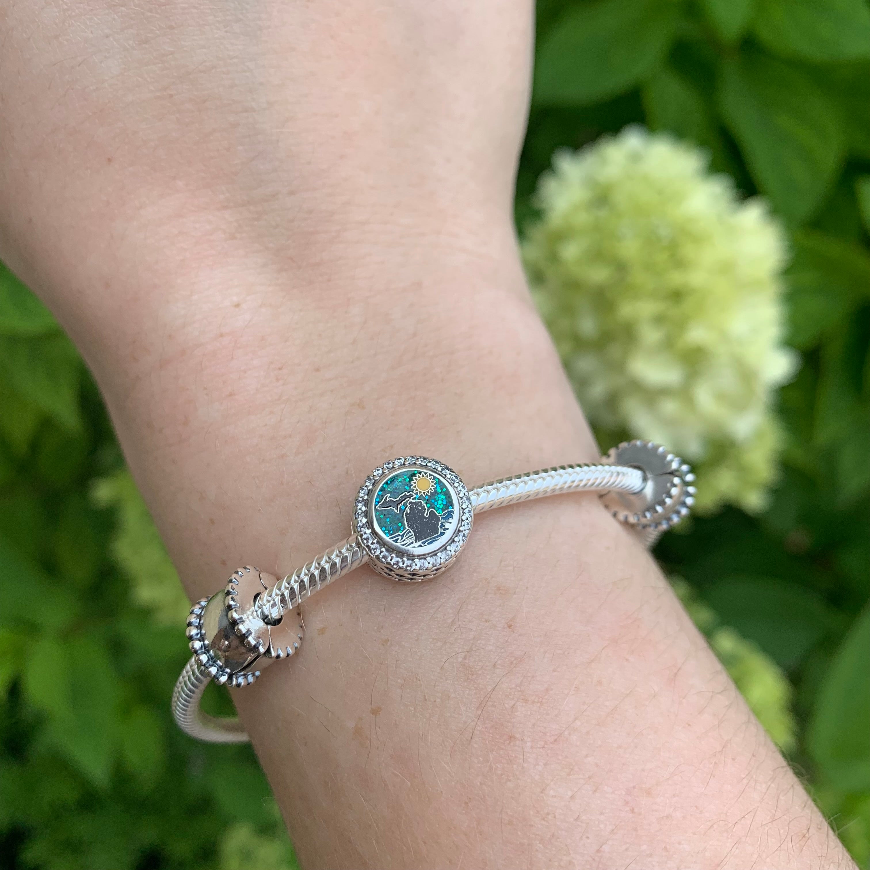 Sparkling Michigan Waves and Sun Custom Pandora Charm