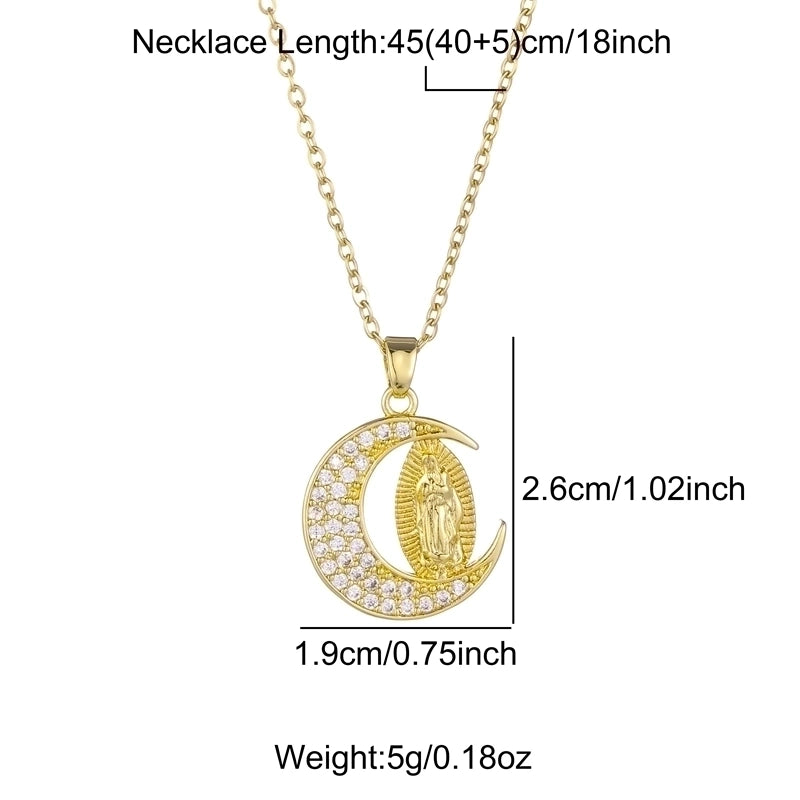 3 Pieces Cute Sweet Cross Moon Heart Shape 201 Stainless Steel Zircon 18K Gold Plated Enamel Plating Inlay Pendant Necklace
