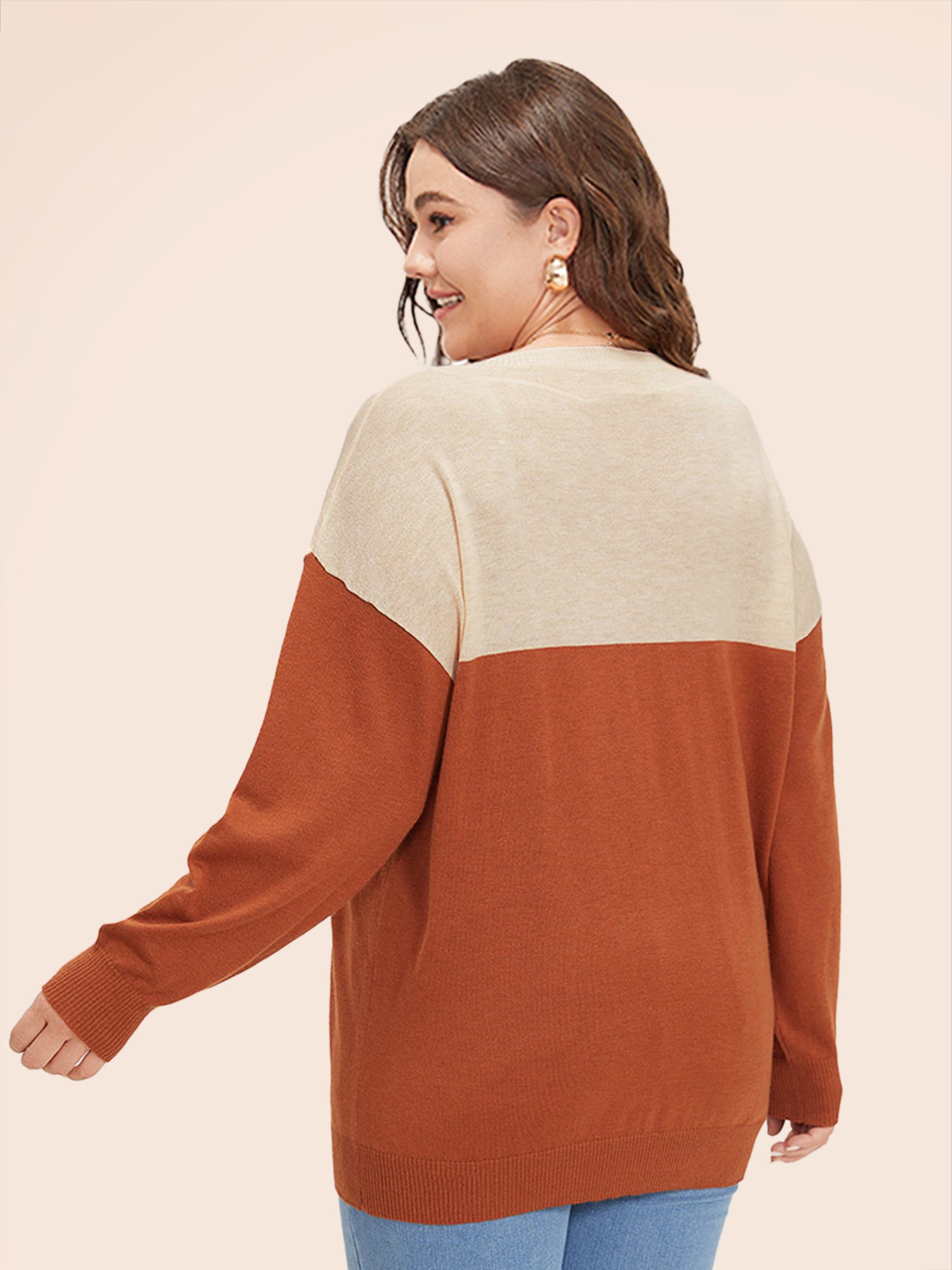 Supersoft Essentials Colorblock Two Tone Patchwork V Neck Pullover