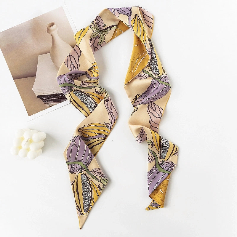 Women's Retro Plaid Flower Satin Silk Scarf