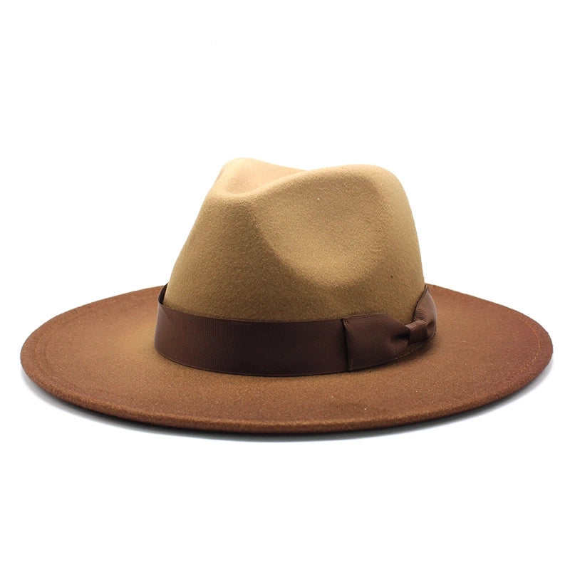 Style Big Brim Woolen Hat Gradient Color Two-color Jazz Hat Autumn And Winter Men's And Women's Hat Felt Hat JZ-013