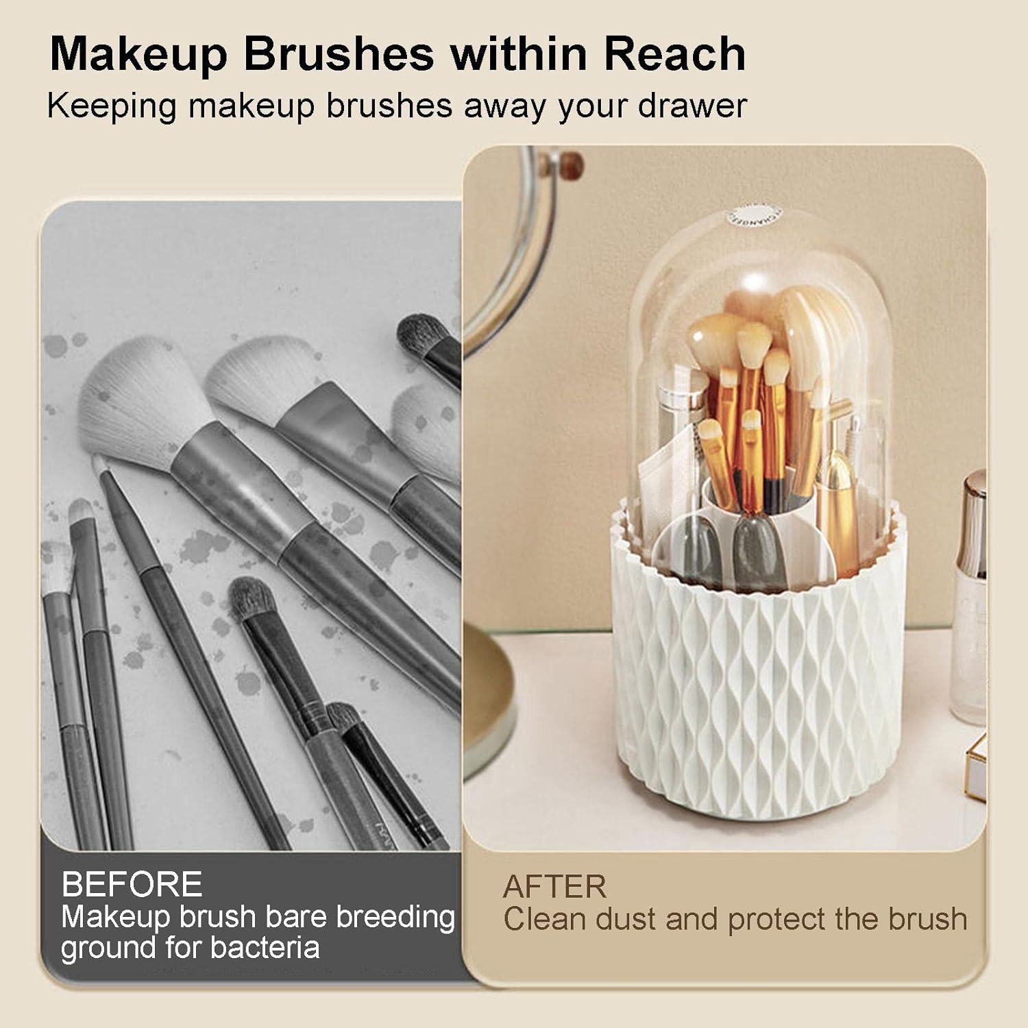 Makeup Brush Holder. Rotating Waterproof Brush Holder Cosmetic Storage Box