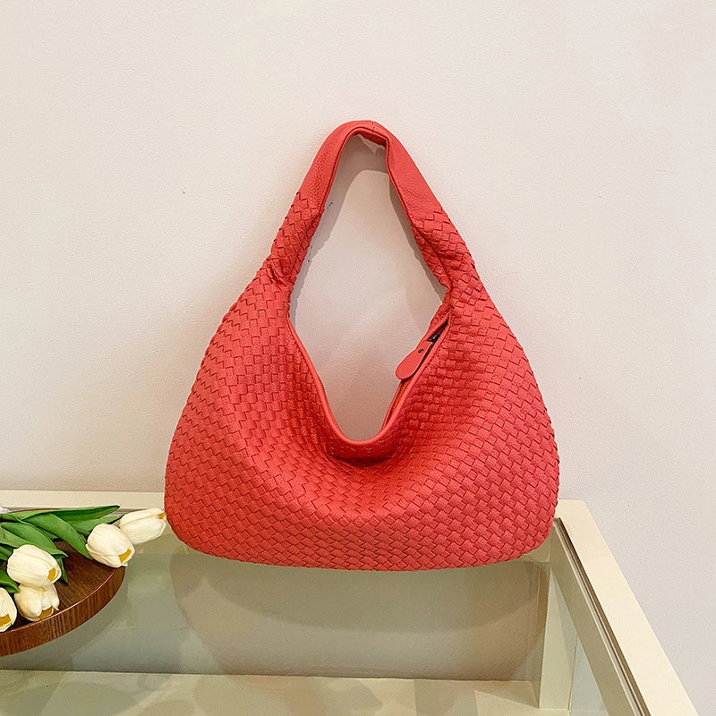 Women's Medium Pu Leather Solid Color Streetwear Weave Dumpling Shape Zipper Handbag