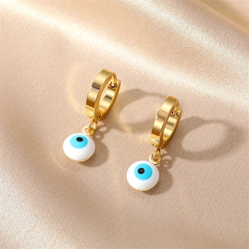 1 Pair Sweet Minimalist Eye Enamel 201 Stainless Steel Resin Dangling Earrings