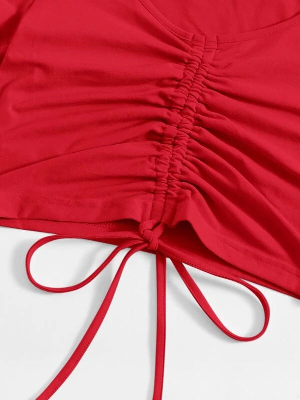 SOLID DRAWSTRING RUCHED TEE