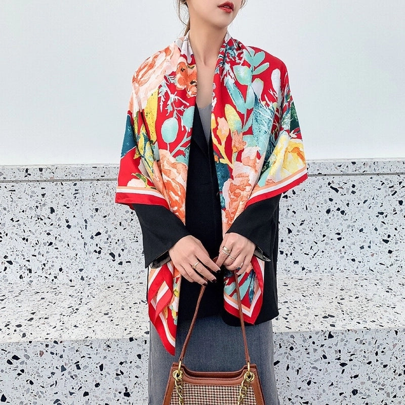Women's Elegant Minimalist Plant Polyester Silk Scarf