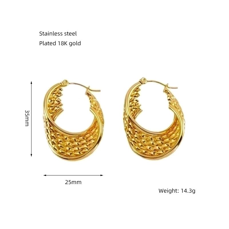 1 Pair Elegant U Shape Stripe Plating Stainless Steel Titanium Steel 18K Gold Plated Hoop Earrings