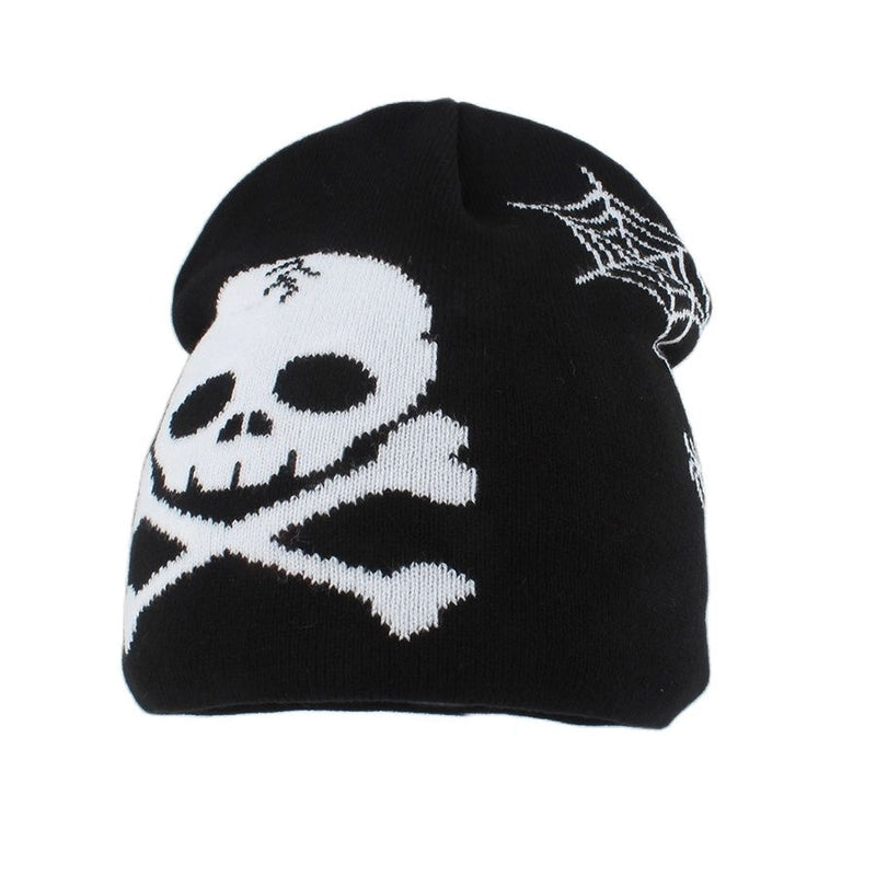Hip Hop Skull Knitted Hat Halloween Funny Pullover Brimless Hat Wool Hat Spider Web
