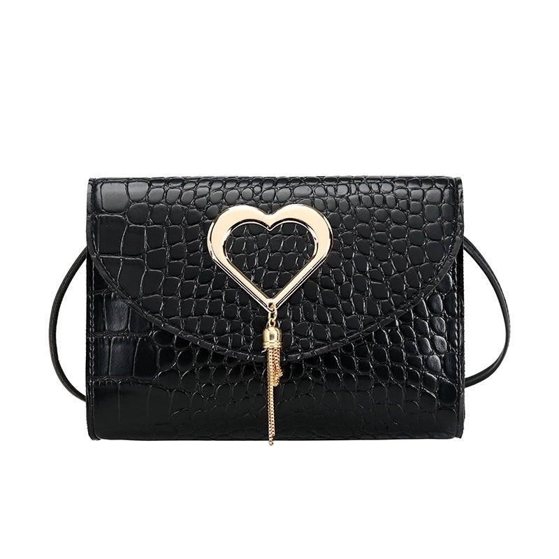 Women's Small Pu Leather Heart Shape Crocodile Fashion Square Flip Cover Crossbody Bag