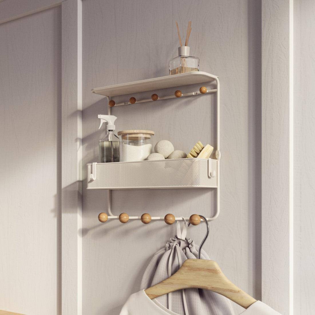 Estique Wall Shelf With Hooks - White