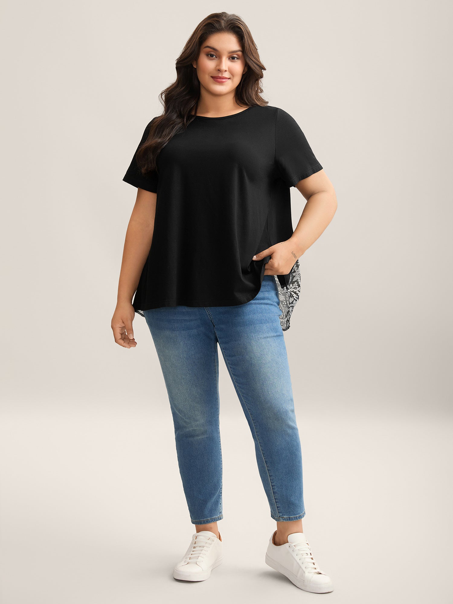 Paisley Print Crew Neck Spliced T-Shirt