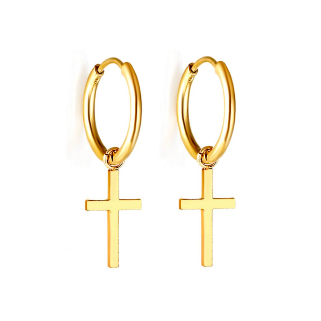 Cross charm hoop - Gold